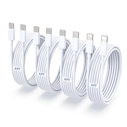 TZBAY 4-Pack 6ft 60W USB-C to C Fast Charging Cable for iPhone 17, 16, 15 - color: White 4x6ft