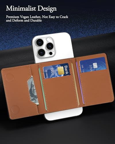 For MagSafe Wallet, Strong Magnet Wallet with RFID Blocking, 9 Cards Holder - color: Brown Trifold MagSafe Wallet
