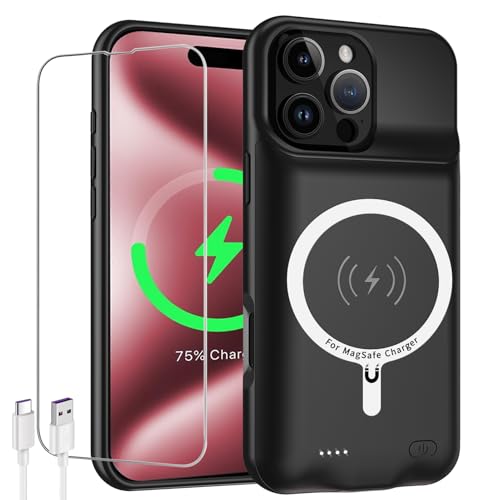 Battery Case for iPhone 16 Pro Max, 12000mAh Rechargeable Portable Protective Extended Charger Case Wireless Charging Compatible with iPhone 16 Pro Max (6.9 inch) - Black - size: iPhone 16 Pro Max (6.9 inch)