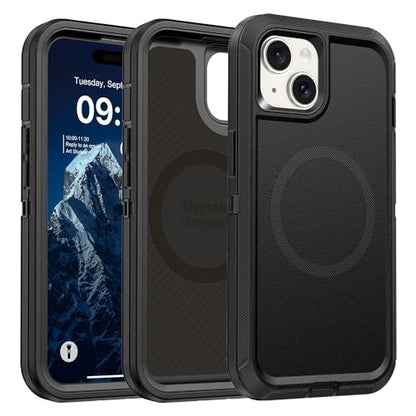TUTUKII Magnetic for iPhone iPhone 15, 14 & 13 Case Black | MagSafe Compatible, Rugged, Tough, Heavy Duty, Shockproof, Tri-Layer, 6.1-Inch, - color: Black