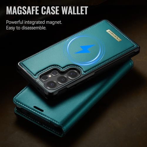 for Samsung Galaxy S26 Ultra 2in1 Detachable Wallet Case Bluegreen | Compatible with Magsafe, Magnetic, RFID Blocking Card Holder, Shockproof, Kickstand, Wireless Charging, PU Leather Flip Cover - color: (Detachable 2 in 1)-Blue Green, size: Galaxy S26 Ul