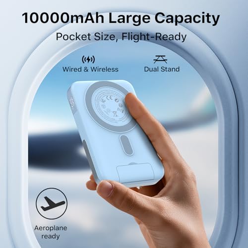 JUOVI for Magsafe Power Bank 10000mAh Portable Charger with Stand - color: Blue