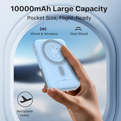JUOVI for Magsafe Power Bank 10000mAh Portable Charger with Stand - color: Blue