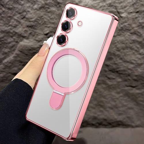 Magnetic for Samsung Galalxy S26 Case Clear Invisible Ring Stand Built-in Camera Lens Protector Compatible with MagSafe Military-Grade Shockproof Case for Samsung S26,Pink - color: Pink, size: for Samsung S26
