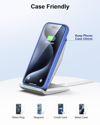 Fast Wireless Charger, NANAMI Wireless Charging Stand Compatible iPhone 18 Pro/18 Pro Max/17/17 Air/17 Pro/16/15/14, Desktop Charger Dock Phone Charging Stand for Samsung Galaxy S26/S25/S24/S23 - color: Elegant Silver