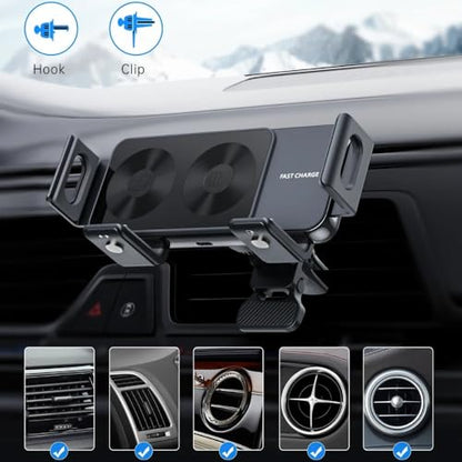 Car Dual Coil Wireless Charger Stand for iPhone 17 16 15 14 for Samsung Galaxy Z Fold 6 5 4 3 2 Foldable Fast Car Charging Station (Black)