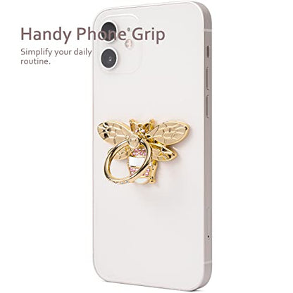 Allengel Bee Phone Ring Holder Finger Kickstand with Crystal, Cute Phone Ring Grip Holder for iPhone or Smartphone Cases, Gold White Pink - color: gold white pink