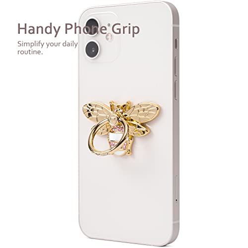 Allengel Bee Phone Ring Holder Finger Kickstand with Crystal, Cute Phone Ring Grip Holder for iPhone or Smartphone Cases, Gold White Pink - color: gold white pink