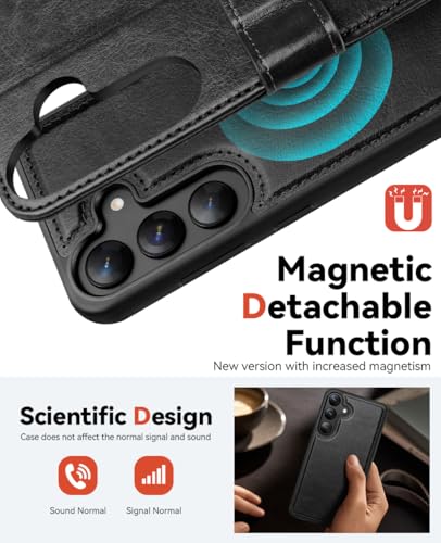 OCASE for Samsung Galaxy S25+ Plus Detachable Wallet Case, Black | 2-in-1, Card Holder, RFID Blocking, Stand, Wrist Strap, Shockproof, Wireless Charging, Magnetic, PU Leather Flip Phone Cover - color: Black, size: Samsung Galaxy S25 Plus