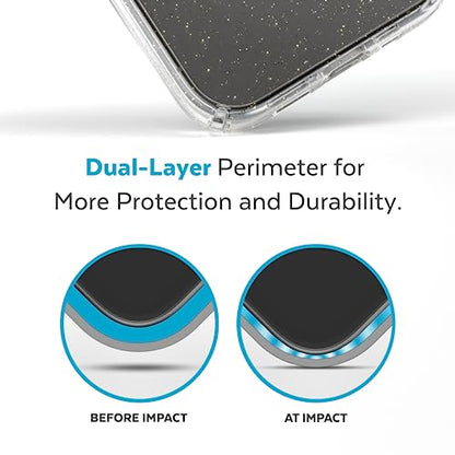 Speck Clear iPhone 14 Pro Max Case - Drop Protection, Scratch Resistant Dual Layer Slim Case for 6.7 Inch iPhones 14 Pro Max - MagSafe Compatible - Anti-Yellowing - Presidio Perfect Clear/Gold Glitter - color: Clear/Gold Glitter