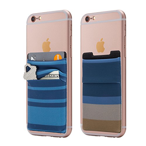 Wallet | Card and Money Holder for Cell Phone | Sticks On Case (Blue & Tan Striped) - color: Blue & Tan Striped