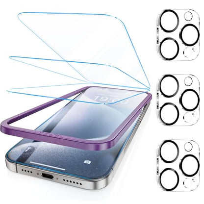 Fotbor [3+3 Pack for iPhone 15 Pro Screen Protector, Anti-Blue Light, [Eye Protection] 9H+ Tempered Glass with Camera Lens Protector - size: iPhone 15 Pro - 6.1 inch