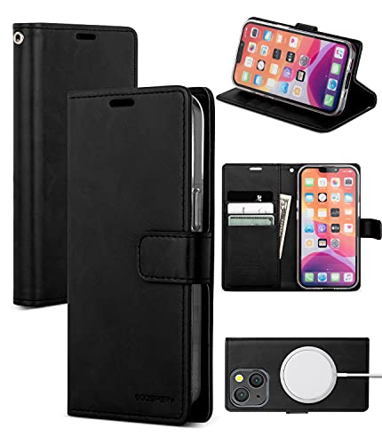 GOOSPERY Bluemoon Wallet Compatible with iPhone 13 Mini Case, Premium PU Leather Standing Feature Flip Card Holder Phone Cover (Black) IP13M-SPD-BLK - color: Black, size: iPhone 13 Mini
