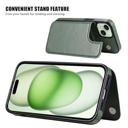 Wallet Case Compatible with iPhone 15,Slim Protective case with Card Holder,Premium PU Leather Kickstand Card Slots Case with 1 Screen Protective Glass-Grass Green - color: Grass Green