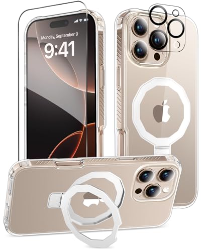 Magnetic for iPhone 16 Pro Case Built-in Seamless Stand, Clear | with Screen Protector + Camera Lens Protector, [Compatible with MagSafe] Protective Shockproof Slim Phone Case - color: Clear, size: iPhone 16 Pro 6.3"