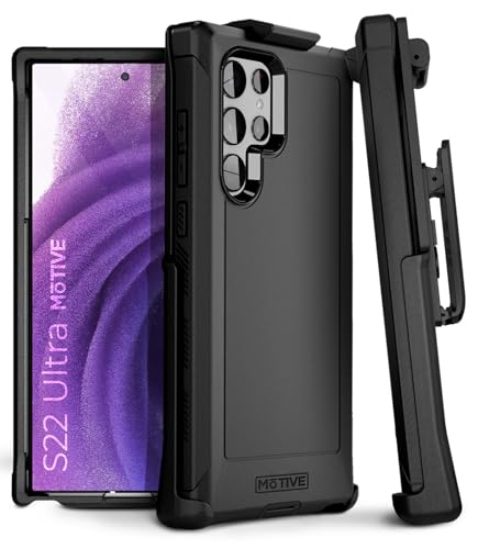 MOTIVE Heavy Duty Case for Samsung Galaxy s22 Ultra, Belt Clip | 6.7" | Bunker Series, Military Grade Multi-Layer Protection, PC/TPU Build, Sealed Port Cover, 20 ft Drop tested - size: S22 Ultra