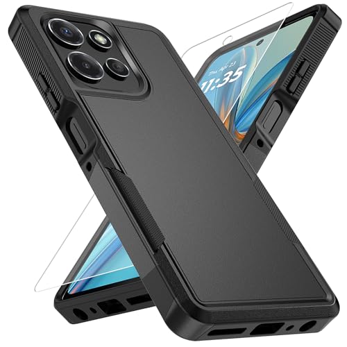Vinve for Moto G Power 2025 Case with HD Screen Protector, Military-Grade Shockproof & Dual-Layer Protection, Anti-Slip Grip Design Phone Case, Black - color: Black