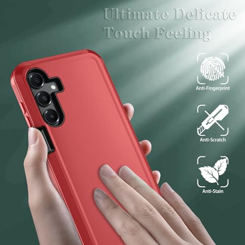 Qinmay Phone Case for Samsung Galaxy A17 5G Case, Galaxy A16 5G Case with HD Screen Protector, Heavy Duty Shockproof 3-Layer Cover Phone Case for Galaxy A17 / A16 ，RedBlack - color: RedBlack