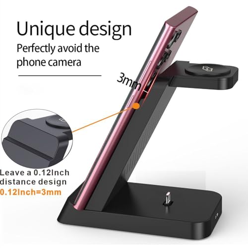 3 in 1 Fast Charging Station for Samsung Galaxy Phones Watch Earbuds Charger, Fast Android Charger Stand Dock for Samsung Galaxy S25/S24/S23/S22/21/20/Note20/10 Galaxy Watch Ultra 8/7/6/5/4 (Black) - color: Black