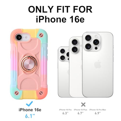 MARKILL Compatible with iPhone 17e/iPhone 16e Case with Stand, Military Grade Drop Protection Full Body Rugged Heavy Duty Case 3 in 1 Protective Durable Cover for iPhone 16e/17e - color: Rainbow Pink, size: iPhone 16e/iPhone 17e