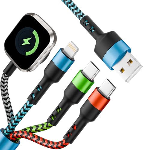 Travel Essentials 4 in 1 Multi Charging Cable for iWatch Charger, 1Pcs 5FT - color: Black&Red&Green&Blue