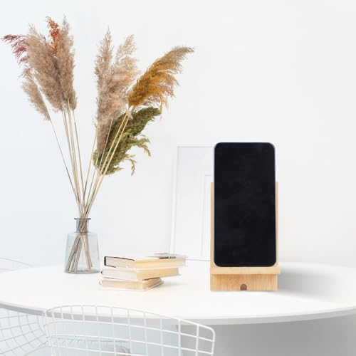 Mobile Stand Japanese Style Cellphone Holder Desktop Organizer Charging Station Compatible with All Smartphones Tablets Natural Bamboo Wood Portable Adjustable Angle (PLAIN-2HOLES) - style: PLAIN-2HOLES