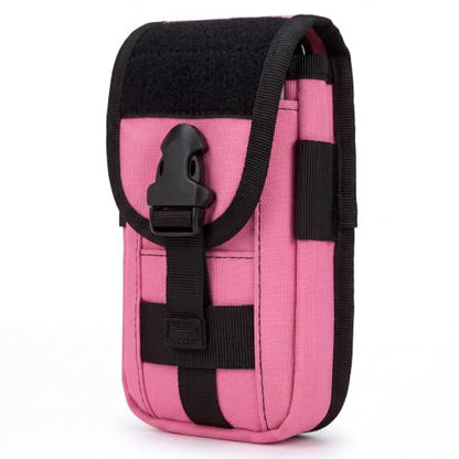 Tactical Molle Pouch Compact Utility EDC Waist Pack Phone Holster with Card Slots for 4.7"-6.9" Phone - color: Hot Pink