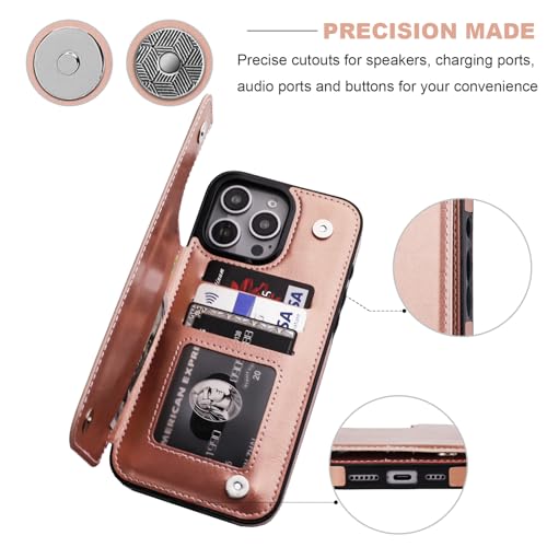 ONETOP for iPhone 16 Pro Max Wallet Case with Credit Card Holder,Rosegold | Kickstand,ID/Cash Holder,Case Wallet with Card Slots,Double Magnetic Clasp,Durable PU Leather Shockproof Cover for Women Men - color: Rose Gold