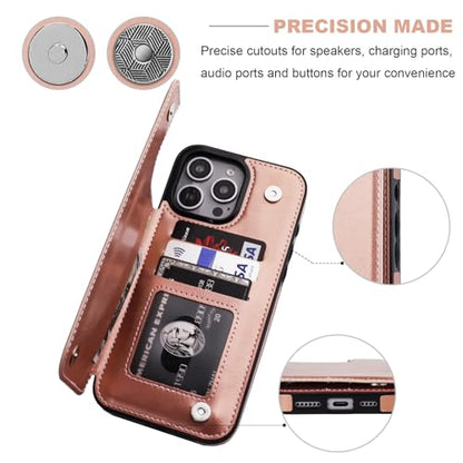 ONETOP for iPhone 16 Pro Max Wallet Case with Credit Card Holder,Rosegold | Kickstand,ID/Cash Holder,Case Wallet with Card Slots,Double Magnetic Clasp,Durable PU Leather Shockproof Cover for Women Men - color: Rose Gold