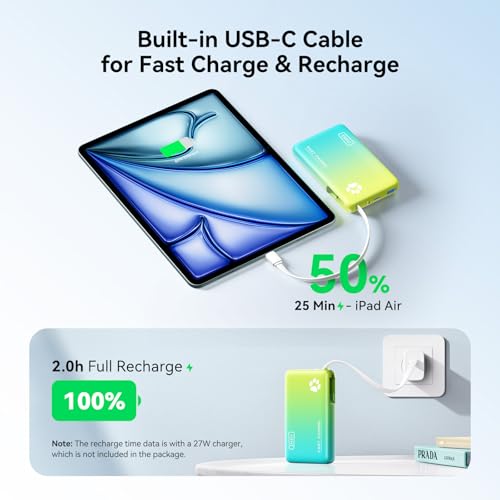 INIU 45W Fast Charging Tablet Portable Charger, Smaller 10000mAh Power Bank - color: Cyan