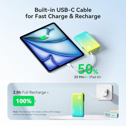 INIU 45W Fast Charging Tablet Portable Charger, Smaller 10000mAh Power Bank - color: Cyan