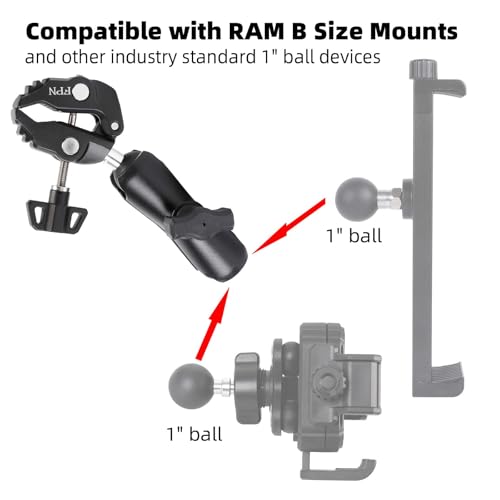 1'' Ball Handlebar Base Mount Strong Rod Clamp with 3.54'' Length Double Socket Arm for Rails 0.5" to 2.0" in Dia, Compatible with RAM Mounts & Bike Motorcycle Phone Mount Holder - style: Clamp with 3.54" Arm