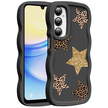 for Galaxy A15 Phone Case, Wavy Soft TPU, Black-Leopard Star | Wavy Frame Design, Soft Slim TPU, Full Camera Lens Protection, Shockproof Phone Cover - color: Black-Leopard Star, size: Samsung A15