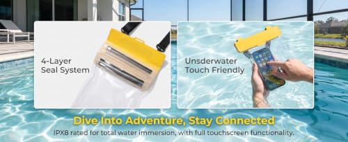 Waterproof Phone Pouch 2.6L Large Capacity Dry Bag with Sensitive Touch Screen 3-Layer Seal Underwater Case for Beach Snorkeling Rafting-Yellow - color: Yellow