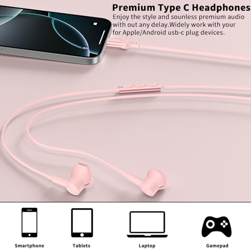 USB C Earbuds Wired Headphones for iPhone 18 Pro Max 17 16 17e,Pink - color: Pink