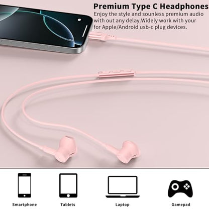 USB C Earbuds Wired Headphones for iPhone 18 Pro Max 17 16 17e,Pink - color: Pink