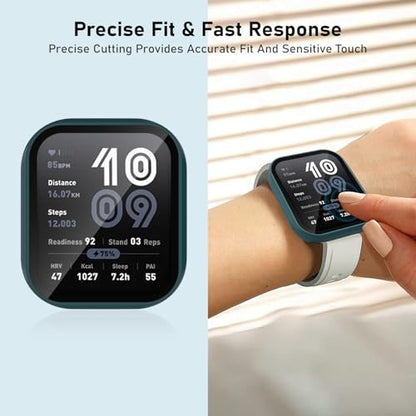 Case Compatible with Amazfit Bip 6 Smart Watch 46mm, 4-Pack Hard PC Cover with HD Tempered Glass Screen Protector Anti-scratch Ultra-thin Shell for Amazfit Bip 6 (Clear+Black+Ink Blue+Green) - color: Clear+Black+Ink Blue+Green