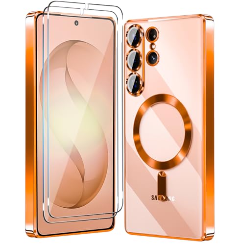 Magnetic Glossy Case for Samsung Galaxy S26 Ultra, S26 Ultra Phone Case Clear Luxury with Screen Protector X2 & Camera Protector [Compatible with MagSafe],Shockproof Cover for S 26 Ultra-Orange - color: Orange, size: Samsung Galaxy S26 Ultra