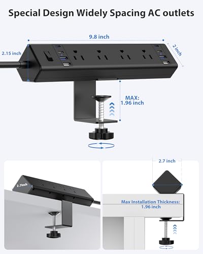 Jgstkcity Desk Clamp Power Strip 40W USB C,8-Outlet,8 USB,10FT,Black - color: Black, size: 10FT Length