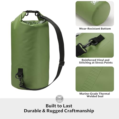STOVER 5/10/25/30/40L Waterproof Dry Bag, Small Lightweight Roll Top Dry Bag Backpack w/Waterproof Phone Case, Kayaking, Travel, Hiking, Fishing, Tubing, Camping, the Beach, Men/Women (Green) - color: 5/10l Green, size: 5L