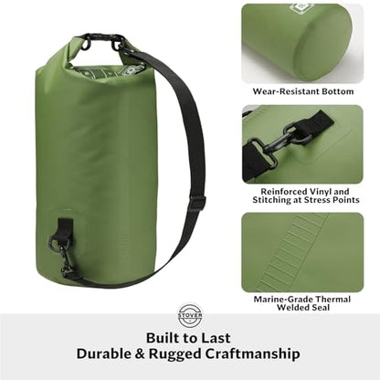 STOVER 5/10/25/30/40L Waterproof Dry Bag, Small Lightweight Roll Top Dry Bag Backpack w/Waterproof Phone Case, Kayaking, Travel, Hiking, Fishing, Tubing, Camping, the Beach, Men/Women (Green) - color: 5/10l Green, size: 5L