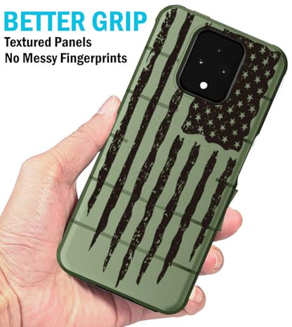 Case and Holster Combo for Sonim XP Pro 5G - Army Green Rugged USA Flag | Compatible with MagSafe, Magnetic, Rugged Cover, Enhanced Grip, with Belt Clip Holder, Ratchet Rotation - color: USA Flag