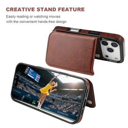 ONETOP for iPhone 17 Pro Wallet Case with Credit Card Holder,Brown | Kickstand,ID/Cash Holder,Case Wallet with Card Slots,Double Magnetic Clasp,Durable PU Leather Shockproof Cover for Women Men - color: Brown