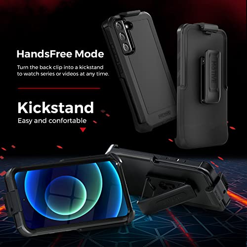 MOTIVE Heavy Duty Case for Samsung Galaxy s22 Plus, Belt Clip | 6.6" | Bunker Series, Military Grade Multi-Layer Protection, PC/TPU Build, Sealed Port Cover, 20 ft Drop tested - size: S22 Plus
