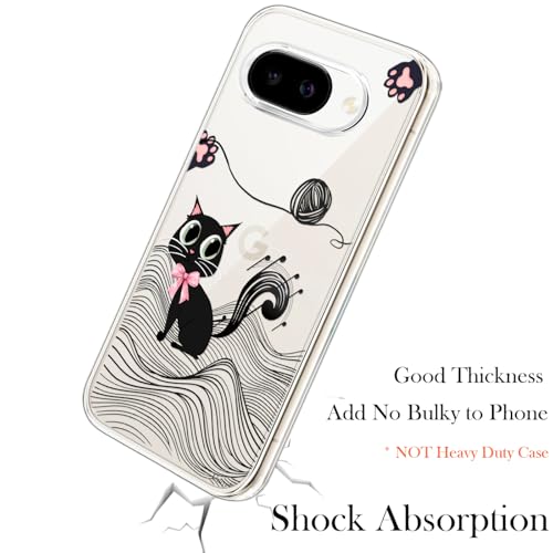 Unov for Pixel 10a Case, Clear with Design, Slim Fit Good Grip, Embossed Phone Case, Shockproof Protective Cover, Raised Camera Protection, Soft TPU, Black Cat - color: Black Cat