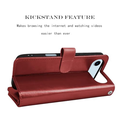 NJJEX Wallet Case Compatible with iPhone 17 Air 6.5" 2025, [9 Card Slots] PU Leather ID Credit Holder Folio Flip [Detachable] Kickstand Magnetic Phone Cover & Lanyard for iPhone Air [Wine Red] | PU leather folio flip, detachable magnetic phone cover, inte