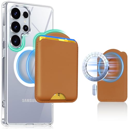 Magnetic Wallet for Samsung Galaxy S26 S25 S24 Series, Fold 8 Ultra with Magsafe Case, for iPhone 17-12 Series, RFID Blocking Leather Magnetic Card Holder | Holds 3 Cards | Brown - color: Brown