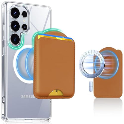 Magnetic Wallet for Samsung Galaxy S26 S25 S24 Series, Fold 8 Ultra with Magsafe Case, for iPhone 17-12 Series, RFID Blocking Leather Magnetic Card Holder | Holds 3 Cards | Brown - color: Brown