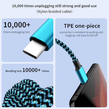 3 in 1 Multi Charging Cable Fast Charging 100W, USB C Cable 4FT 1Pack - color: Sky Blue&Black