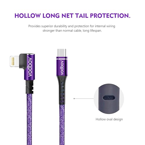 USB-C to Lightning Braided Cable iPhone Charger Fast Charging Cord Right Angle 2pack 10ft 6ft 90 Degree MFi Certified Cable Xr Sage (Purple)